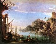 ROSA, Salvator Harbour with Ruins af oil painting on canvas